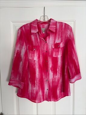 Chico's Pink and White button-up (snaps) blouse - Chico's size 1 (medium)